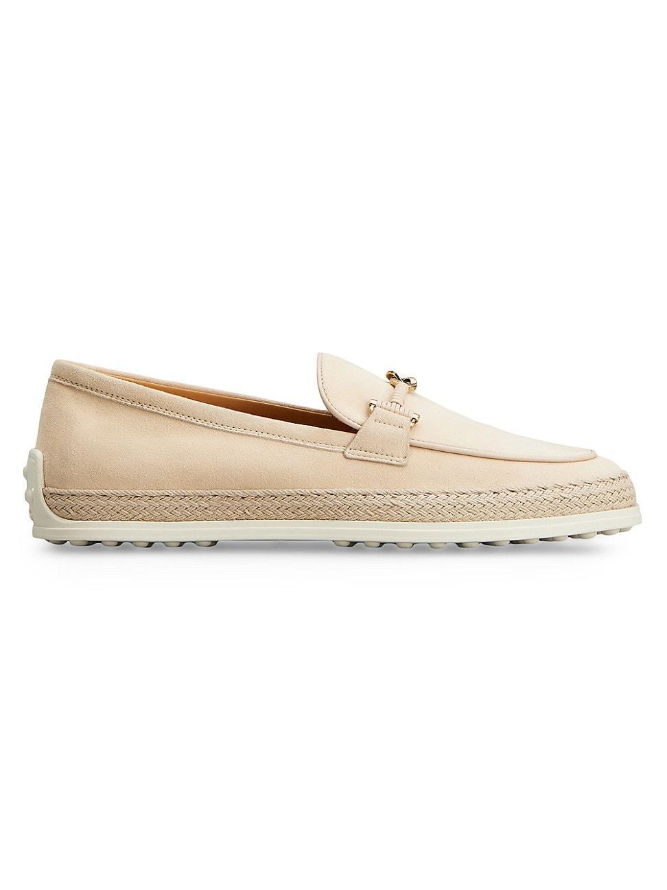 Womens Suede & Raffia Loafers Product Image