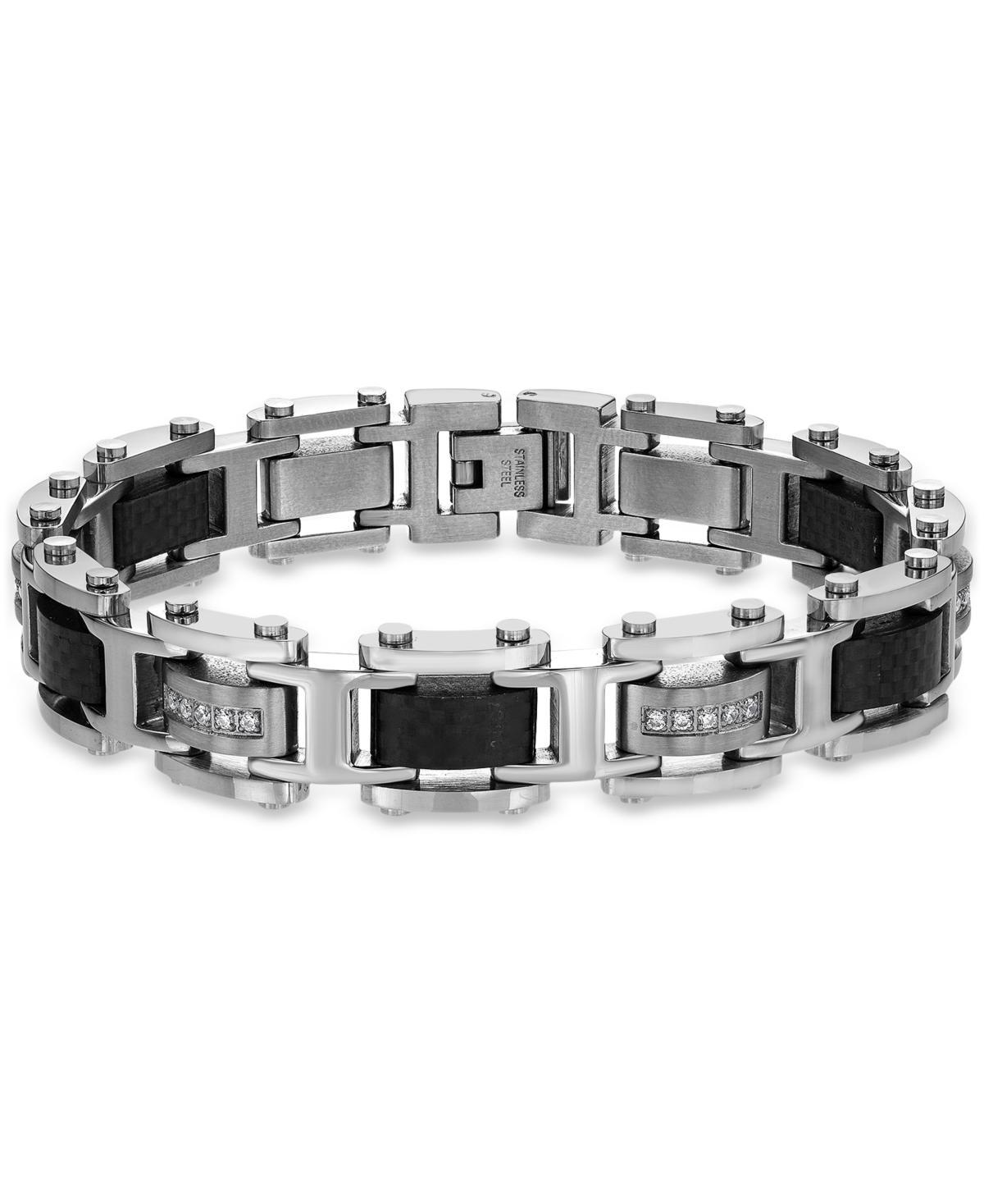 Blackjack Mens Cubic Zirconia & Carbon Fiber Square Link Bracelet Product Image