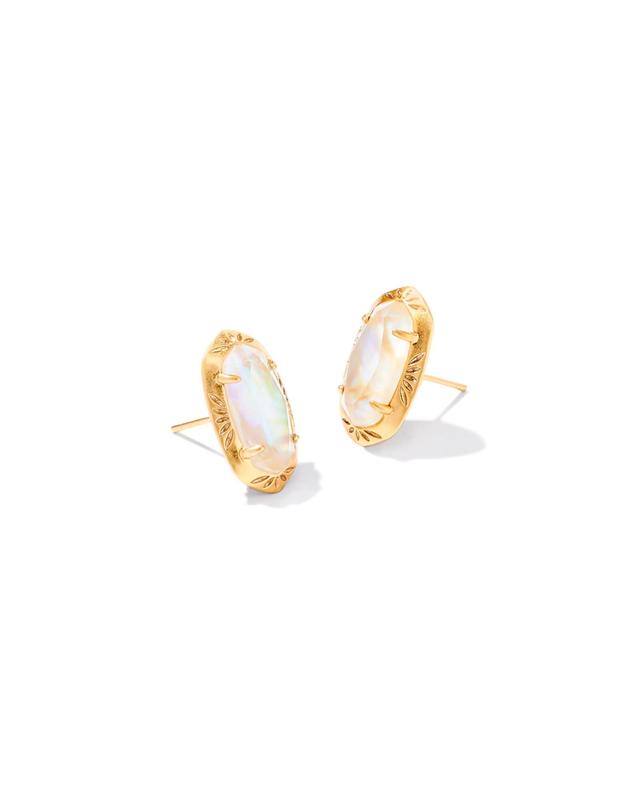 Kendra Scott Ellie Vintage Gold Etch Frame Stud Earrings in Iridescent Abalone | Abalone/Metal | Size One Size Product Image