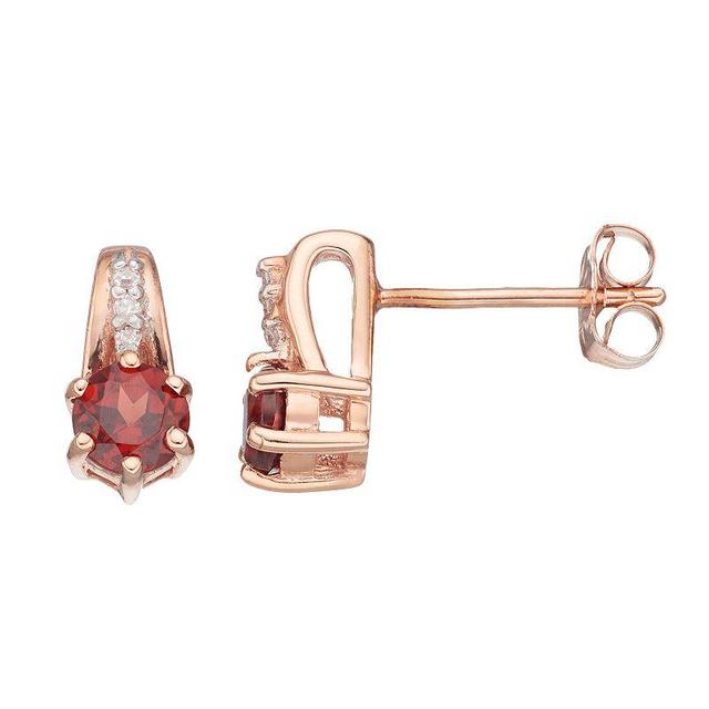 Gemminded 10k Rose Gold Garnet & Diamond Accent Drop Earrings, Womens, Red Product Image