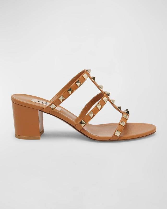 Womens Rockstud Calfskin Leather Slide Sandals 60MM Product Image