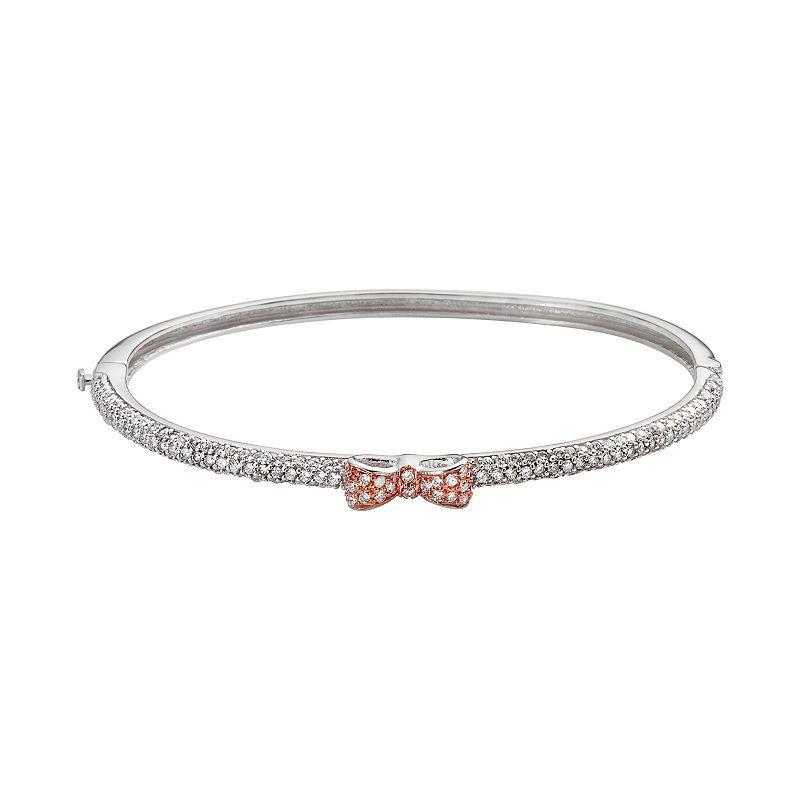 Sophie Miller 14k Rose Gold Over Silver & Sterling Silver Cubic Zirconia Bow Bangle Bracelet, Womens, White Product Image