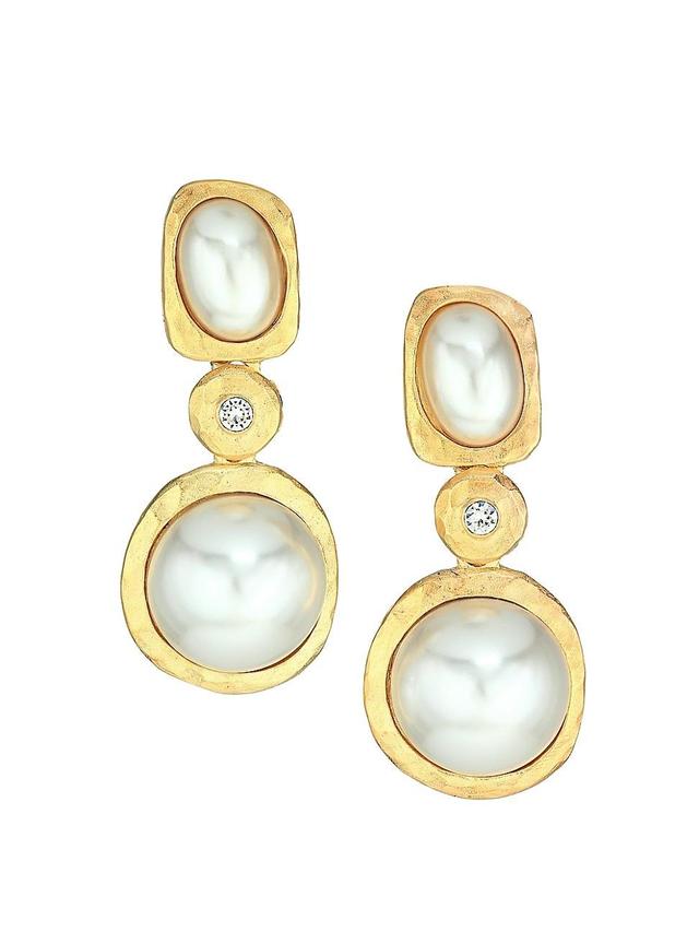 Womens Satin Goldplated, Faux Pearl & Crystal Drop Clip-On Earrings Product Image