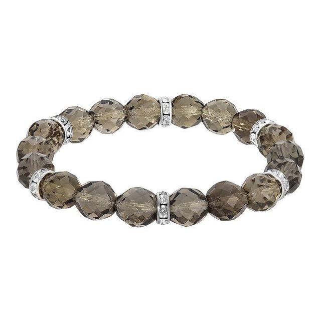 1928 Silver Tone Crystal Bead Stretch Bracelet, Womens, Black Product Image