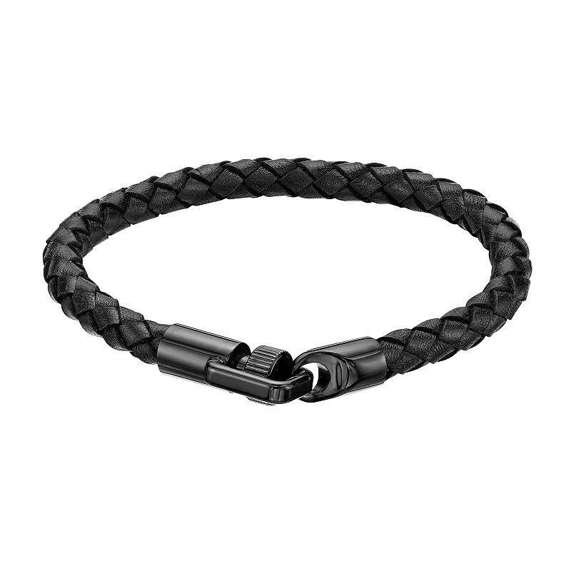 Mens LYNX Ion Plated Stainless Steel Leather Bracelet Product Image