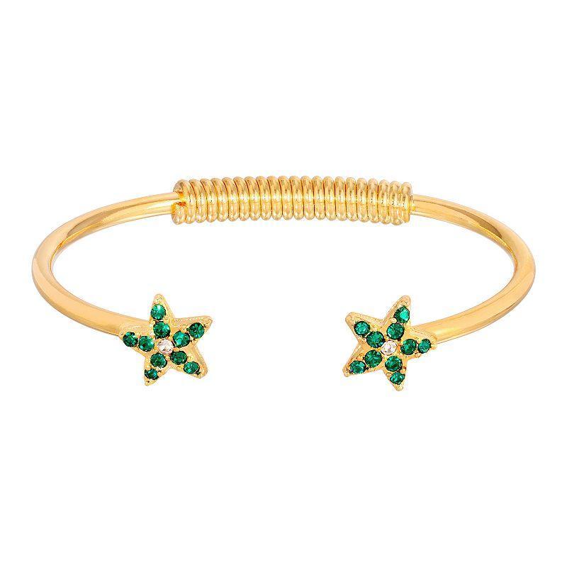 1928 Gold Tone Simulated Crystal Star Spring Bracelet, Womens, Gold Tone Green Product Image