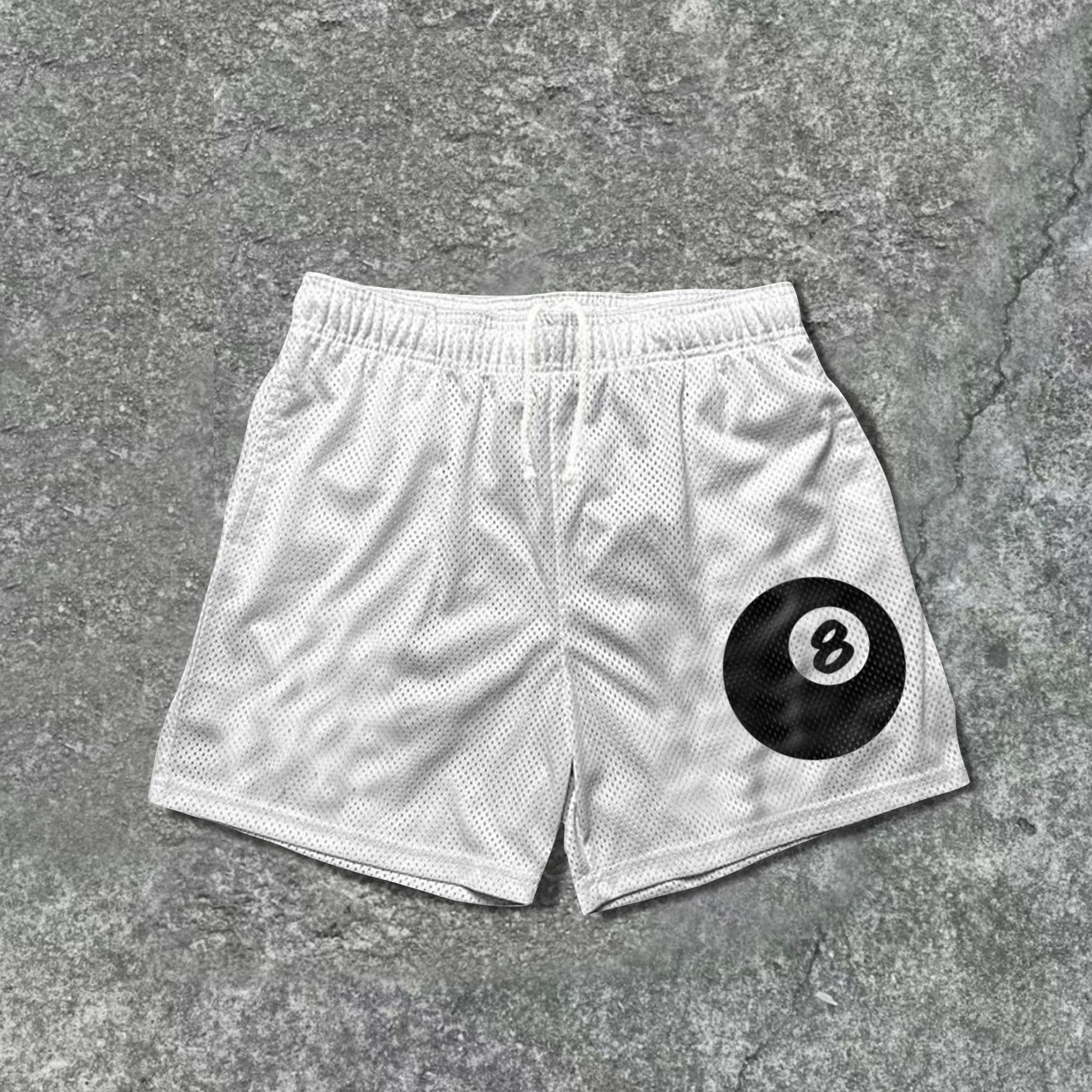 Street Vintage Black 8 Print Mesh Shorts Product Image