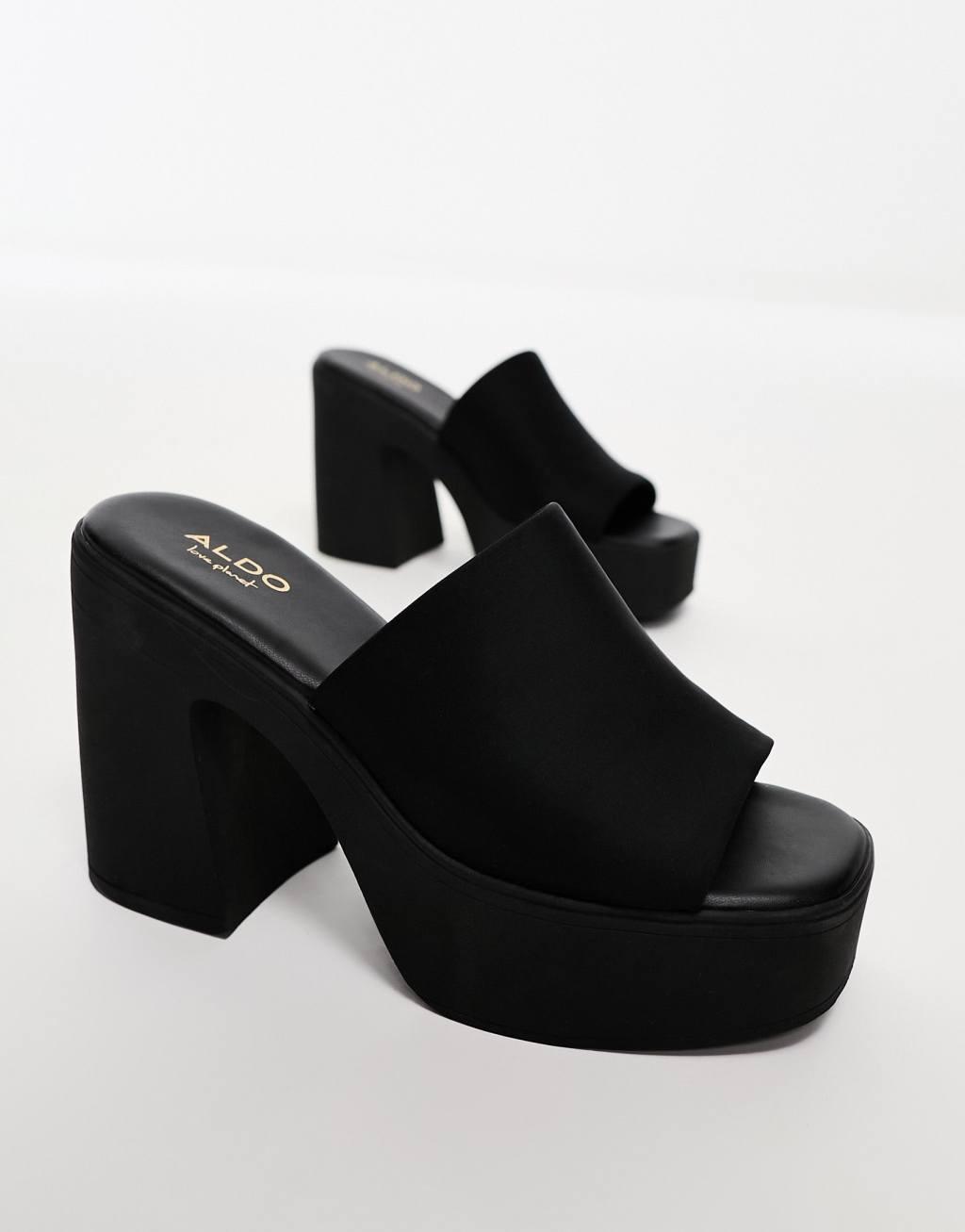 Aldo Maysee platform heeled mules in black  Product Image