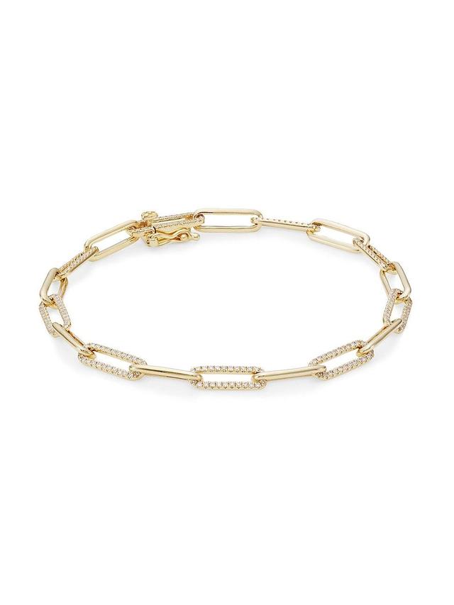 Womens 14K Yellow Gold & 0.74 TCW Diamond Paperclip-Link Bracelet Product Image