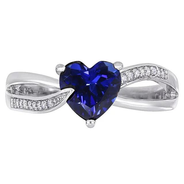 Stella Grace Sterling Silver Lab Created Blue Sapphire & Diamond Accent Heart Crossover Ring, Womens Product Image