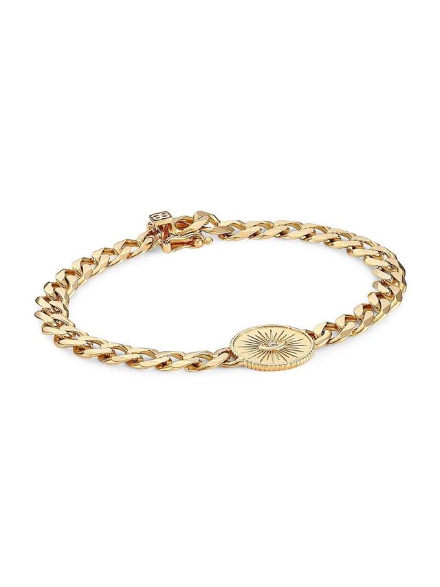 Womens 14K Yellow Gold & Diamond Marquis Eye Coin Link Bracelet Product Image