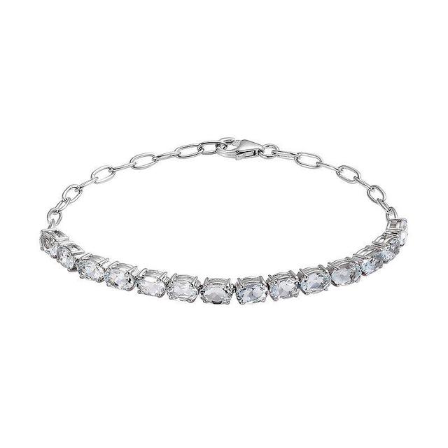 Sterling Silver Aquamarine Link Bracelet, Womens Product Image