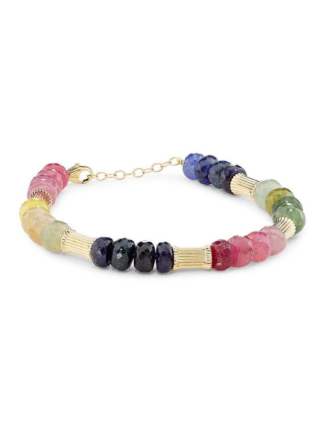 Womens Arizona 14K Yellow Gold & Rainbow Sapphire Beaded Bracelet Product Image