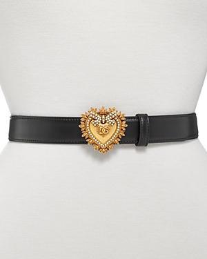 Dolce & Gabbana Womens Embellished Logo Buckle Leather Belt Product Image