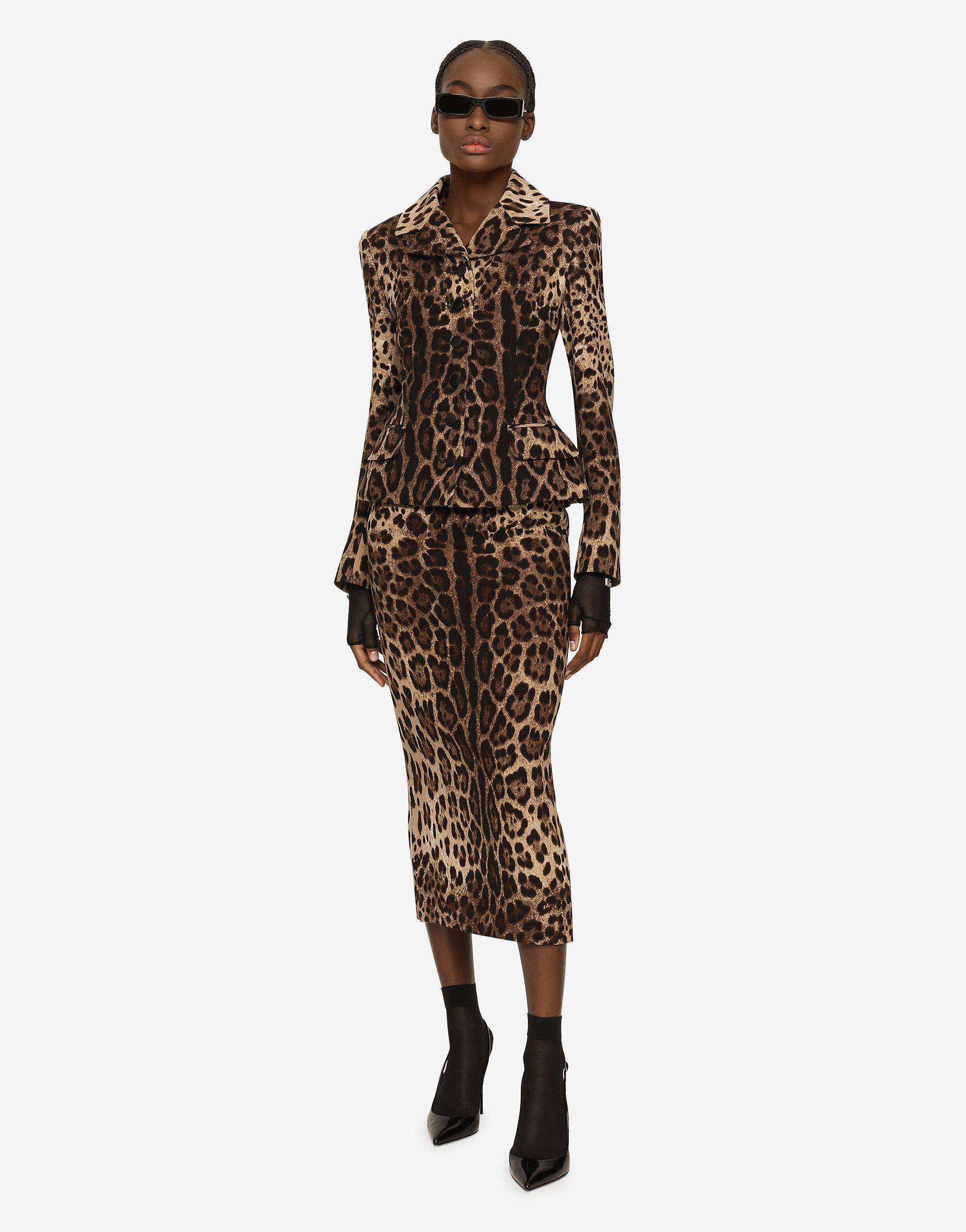 Single-breasted Double Crepe Jacket With Leopard Print In Animal Print Product Image