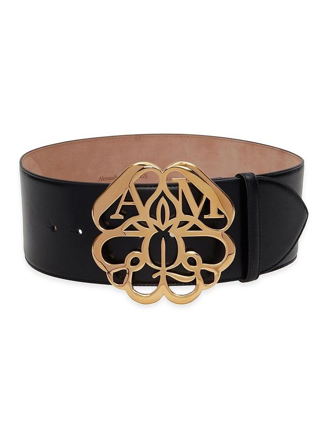 Womens Oversized-Seal Logo Leather Waist Belt Product Image