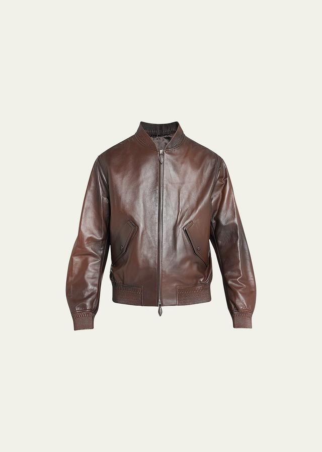 Mens Patina Leather Bomber Jacket Product Image