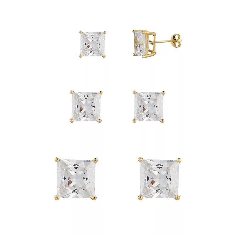 Sunkissed Sterling Square Cubic Zirconia Stud Earring Trio Set, Womens, Gold Tone Product Image