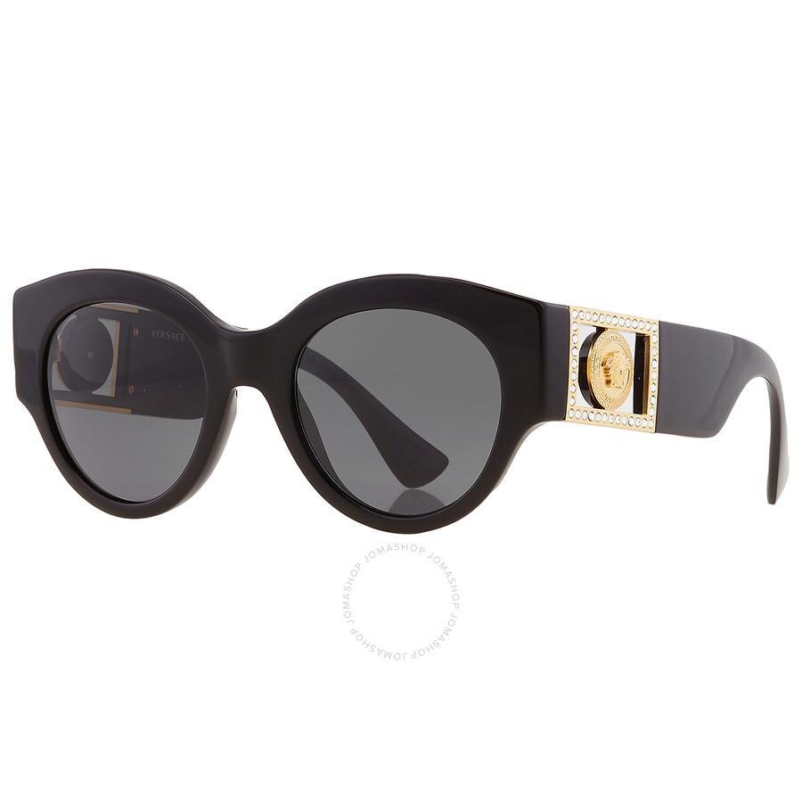 VERSACE Open Box -  Dark Gray Round Ladies Sunglasses Ve4438b Gb1/87 52 In Black / Dark / Gold / Gray / Grey Product Image