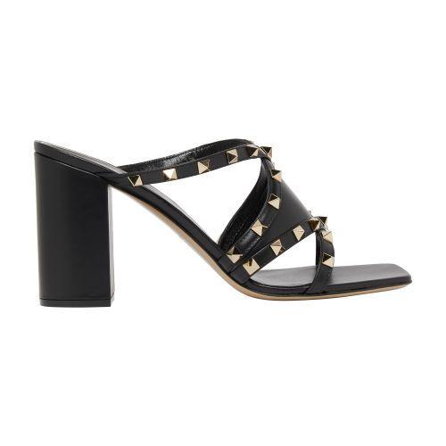 Rockstud Crisscross Leather Block-Heel Sandals Product Image