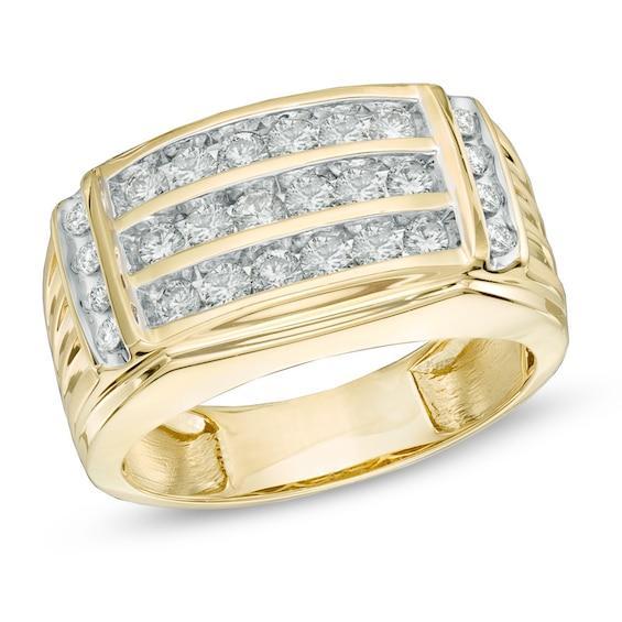 Men's 1 CT. T.w. Diamond Three Row Ring in 14K Gold Product Image