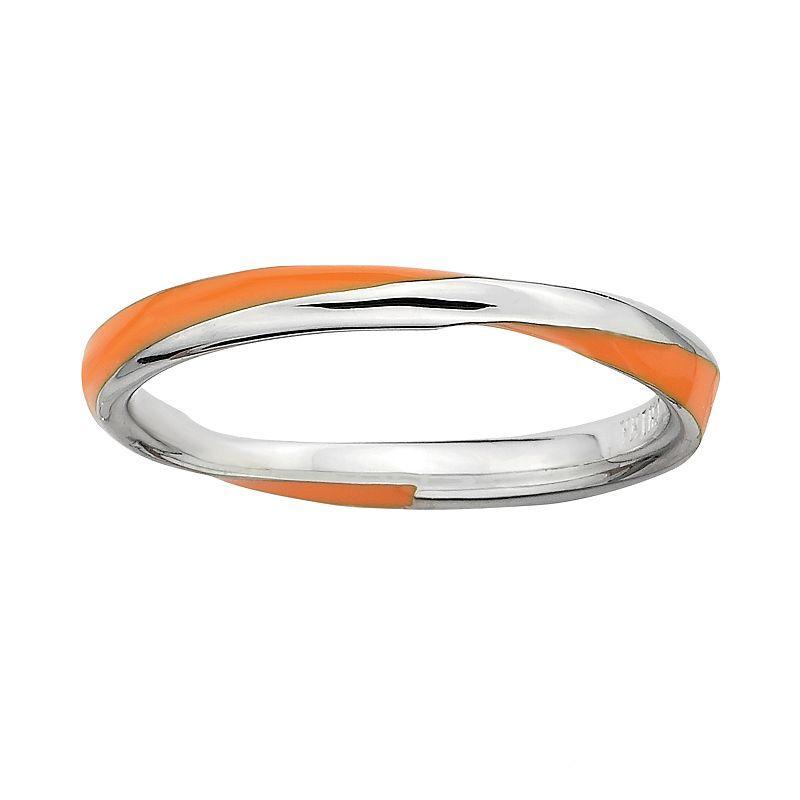 Stacks & Stones Sterling Silver Orange Enamel Twist Stack Ring, Womens Grey Product Image