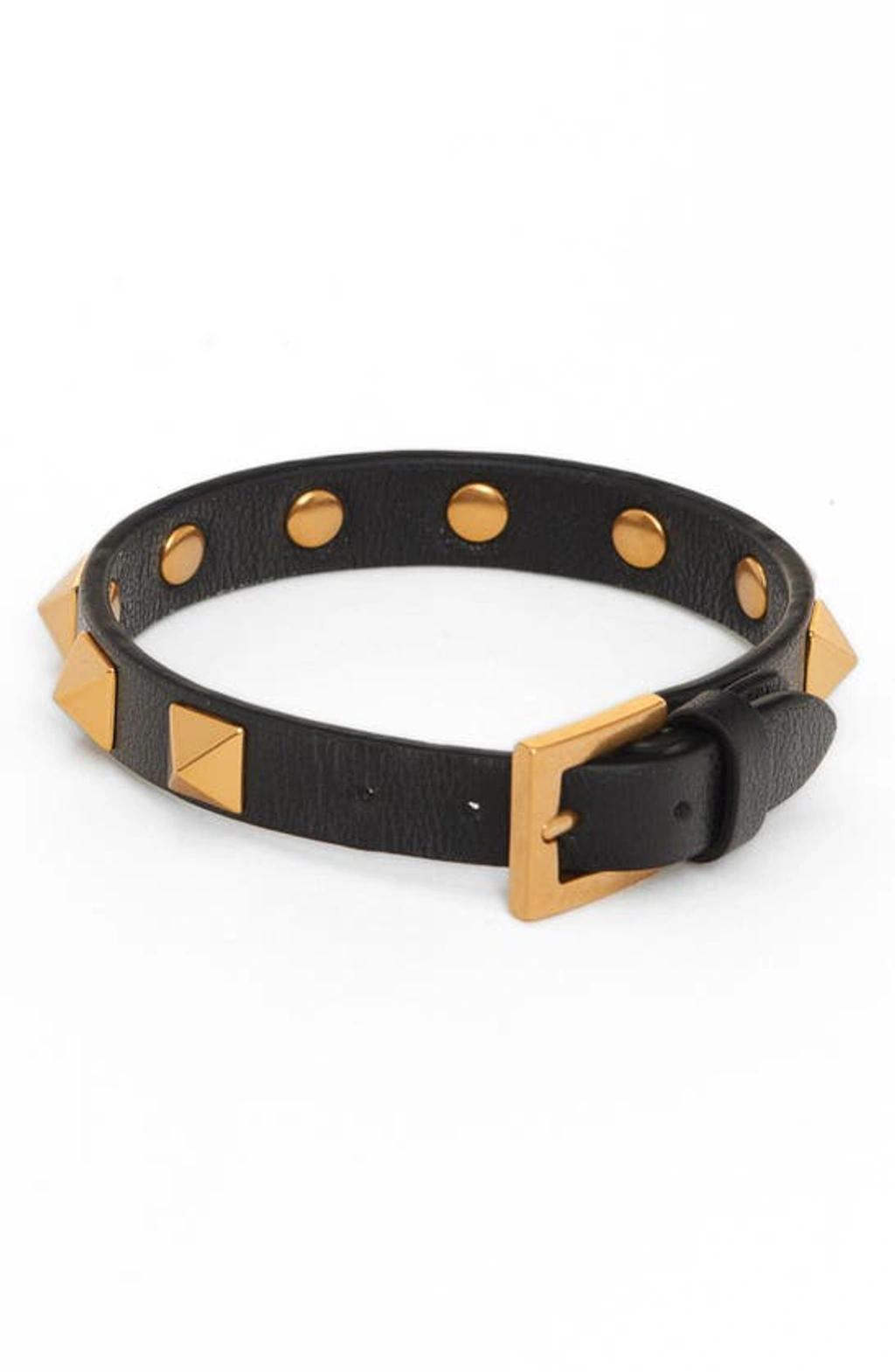 VALENTINO GARAVANI Rockstud Leather Bracelet With Studs In Black Product Image