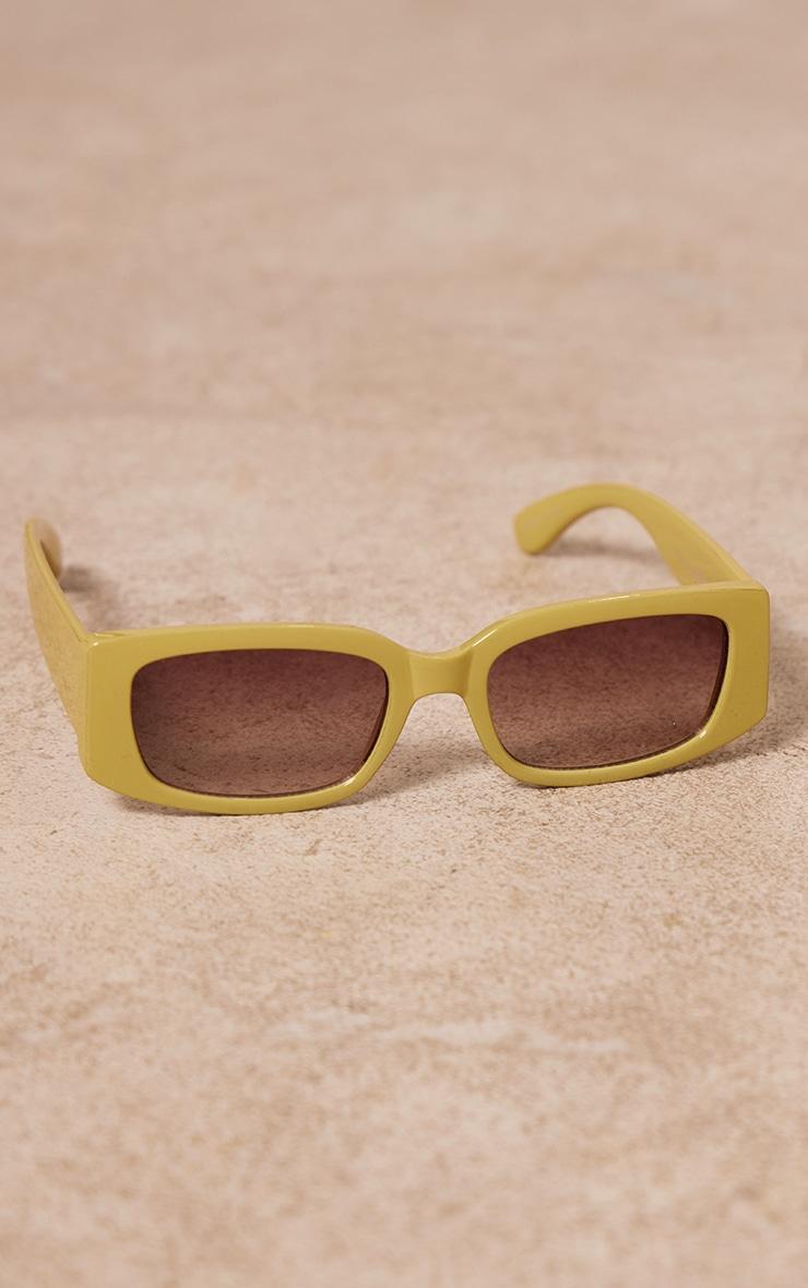 Olive Brown Lens Slim Rectangle Sunglasses Product Image