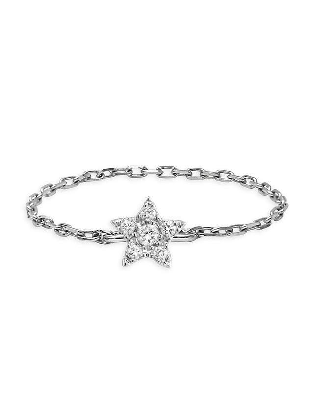 Womens Magic Touch 18K White Gold & Diamond Star Chain Ring Product Image