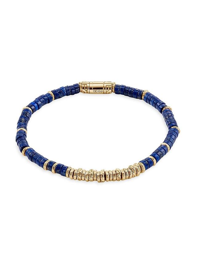 Mens Thailand 14K Gold & Lapis Lazuli Heishi Beaded Bracelet Product Image