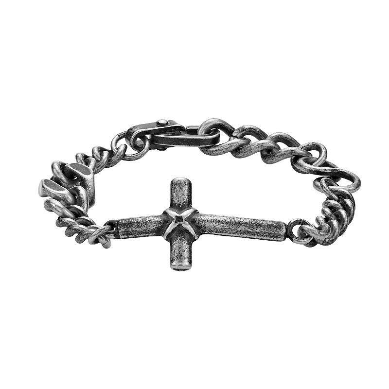 LYNX Mens Stainless Steel Horizontal Cross Bracelet Product Image