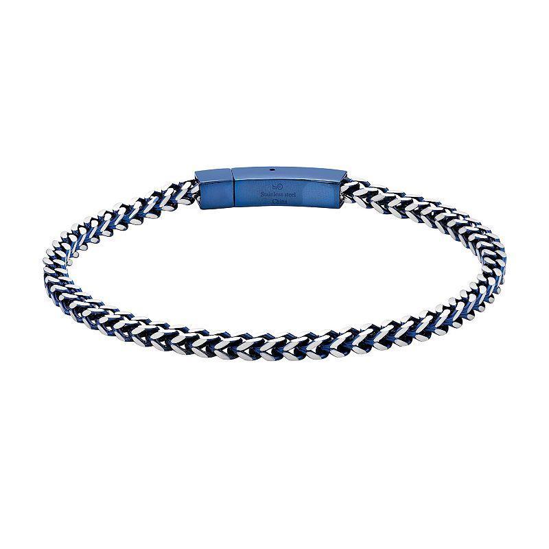 LYNX Mens Blue Ion-Plated Stainless Steel Foxtail Chain Bracelet Two Tone Product Image