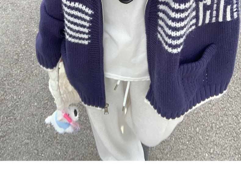 Striped Hooded Zip Cardigan Product Image