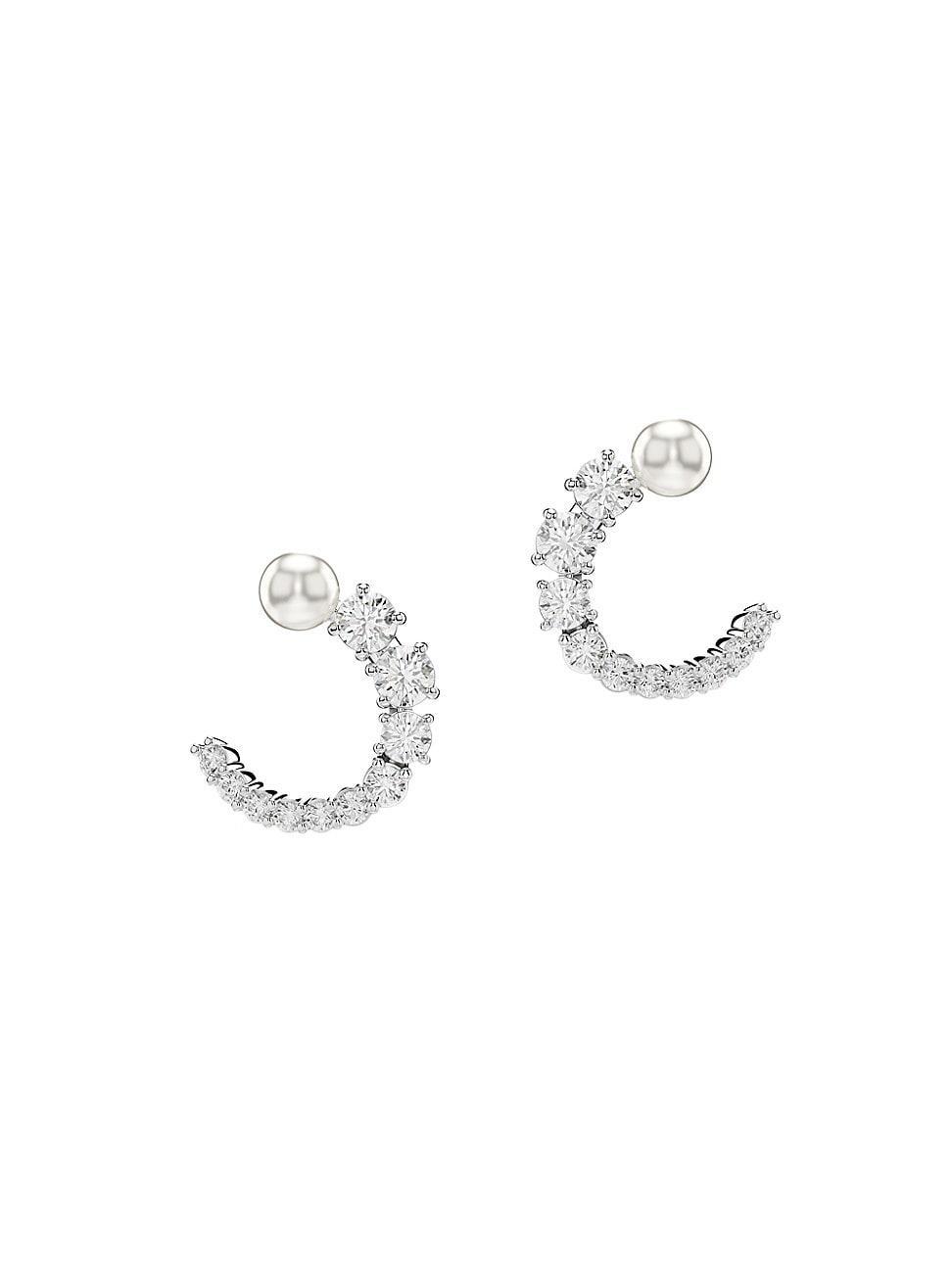 Womens Matrix Rhodium-Plated, Imitation Pearl & Crystal Hoop Earrings Product Image