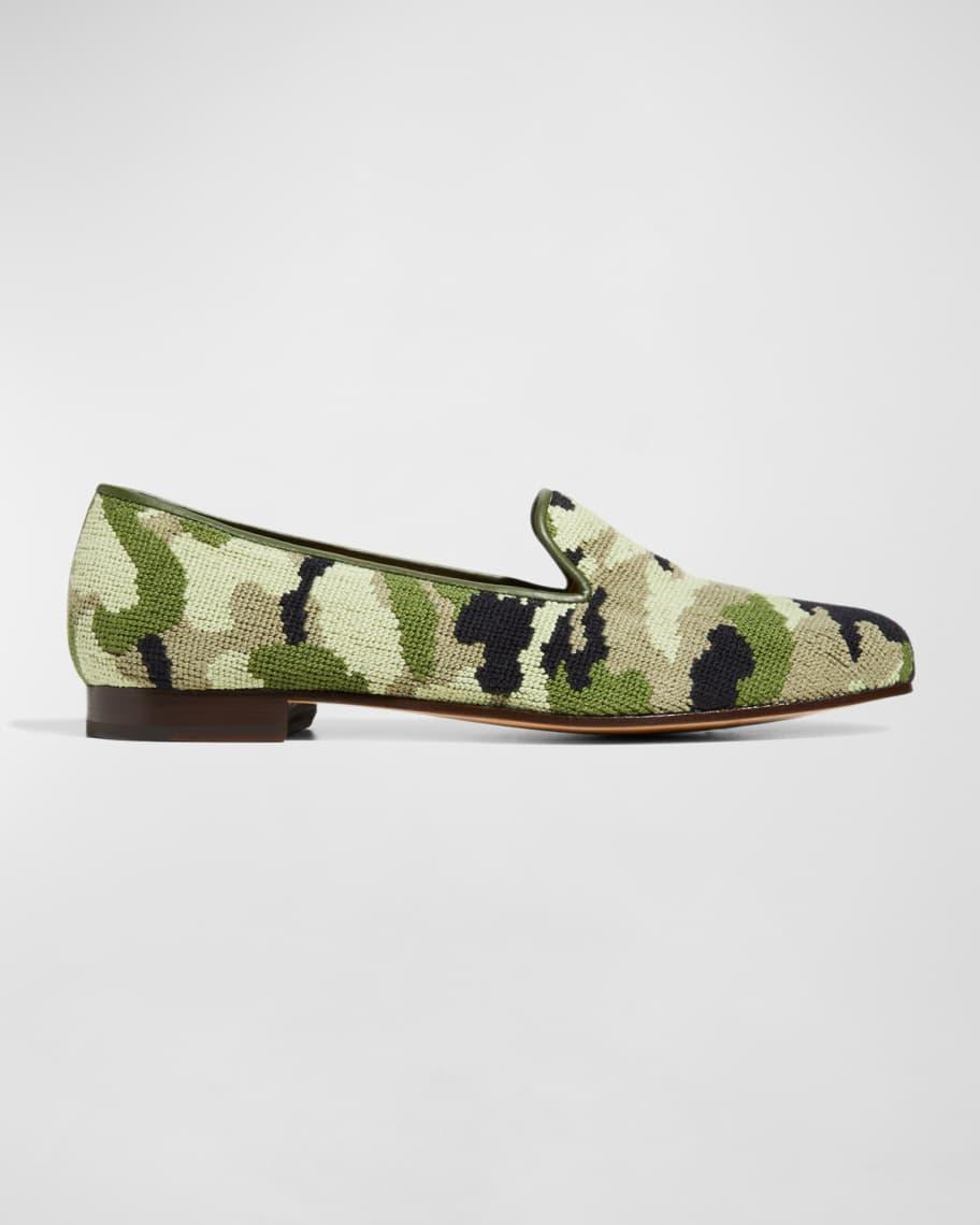 Mens Camo-Print Needlepoint Smoking Slippers Product Image