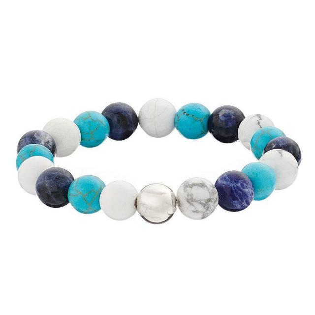 Aleure Precioso Sterling Silver 10 mm Bead Station Stretch Bracelet, Womens Sterling Blue Team Product Image