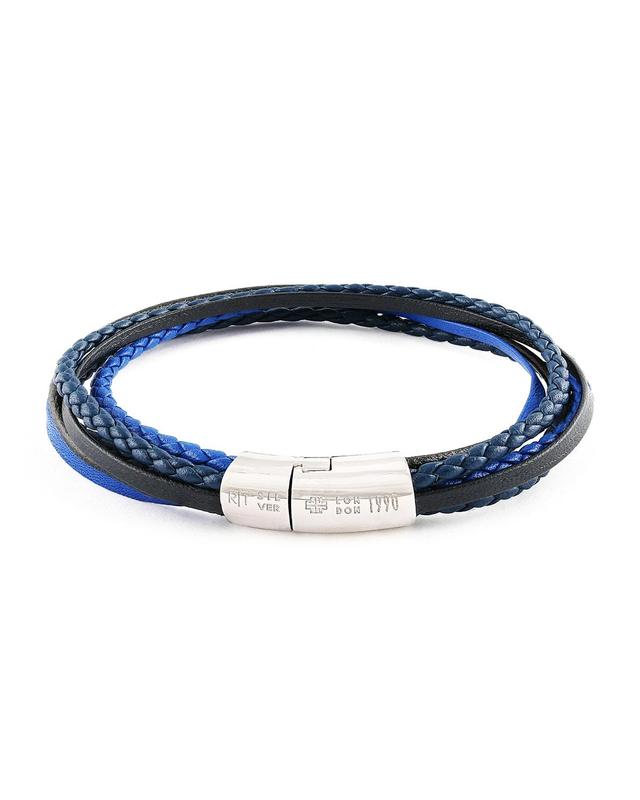 Mens Multi-Strand Leather Cobra Bracelet, Navy Product Image