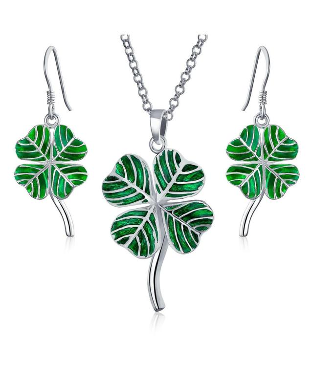 Bling Jewelry Irish Jewelry Set Shamrock Good Luck Charm 4 Leaf Enamel Green Clover Earrings Pendant Necklace Graduate For Women Sterling Silver - Dar Product Image