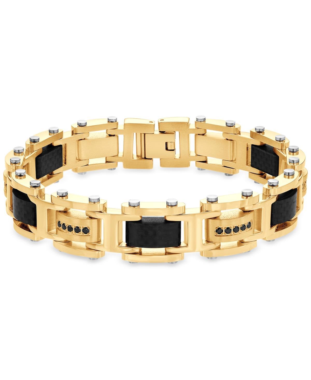 Blackjack Mens Cubic Zirconia & Carbon Fiber Square Link Bracelet Product Image