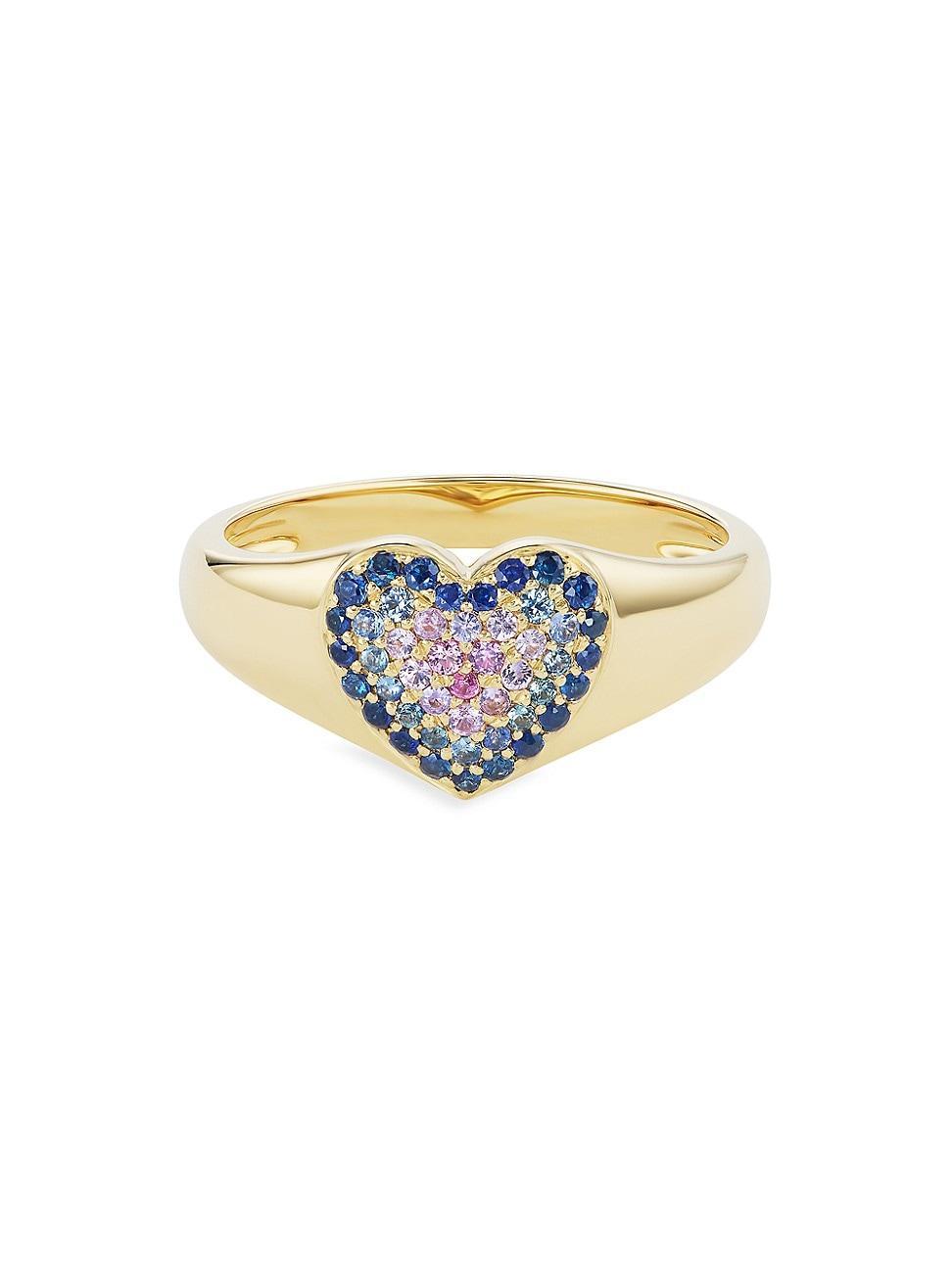 Womens Ombre 18K Yellow Gold & Sapphire Heart Ring Product Image