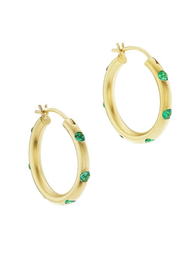 Womens 18K Yellow Gold & Emerald Hoop Earrings Product Image