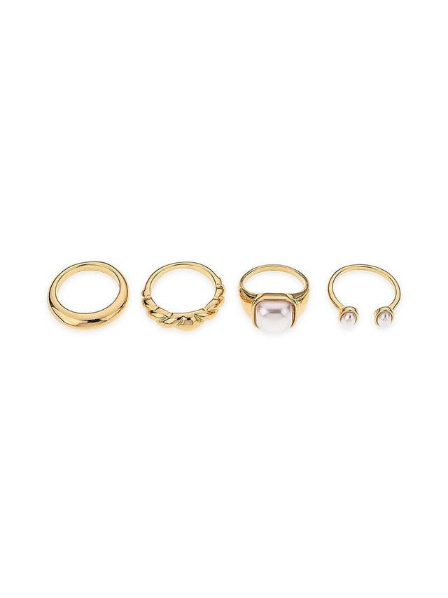 Womens Ultimate Babe 4-Piece 18K-Gold-Plated & Acrylic Pearl Ring Set Product Image