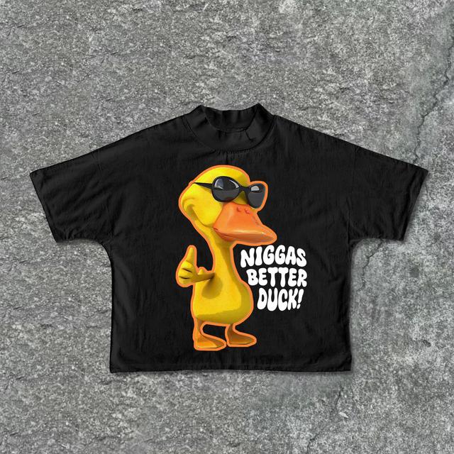 Sopula Vintage Niggas Better Duck Graphics Print Cropped T-Shirts Product Image