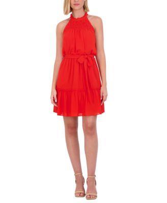 Vince Camuto Womens Ruffled Halter Fit & Flare Dress Product Image