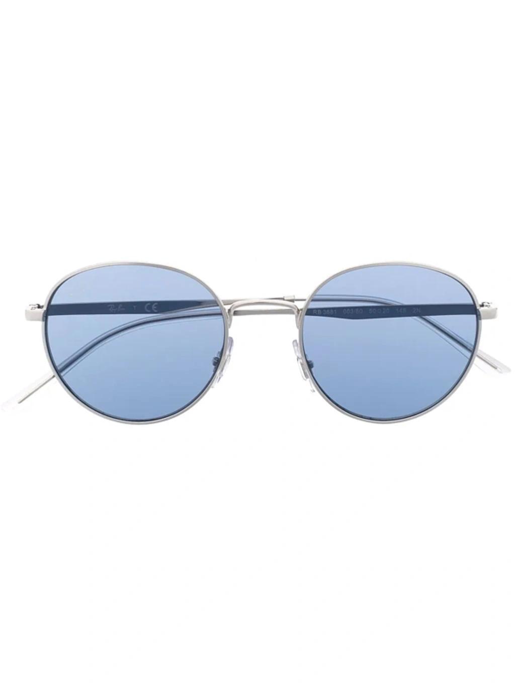 RAY BAN Logo Round Frame Sunglasses In Silver Product Image