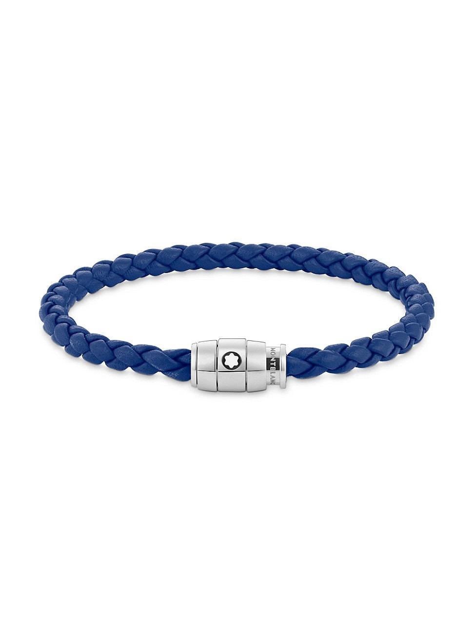 Mens Braided Leather Logo Bracelet Product Image