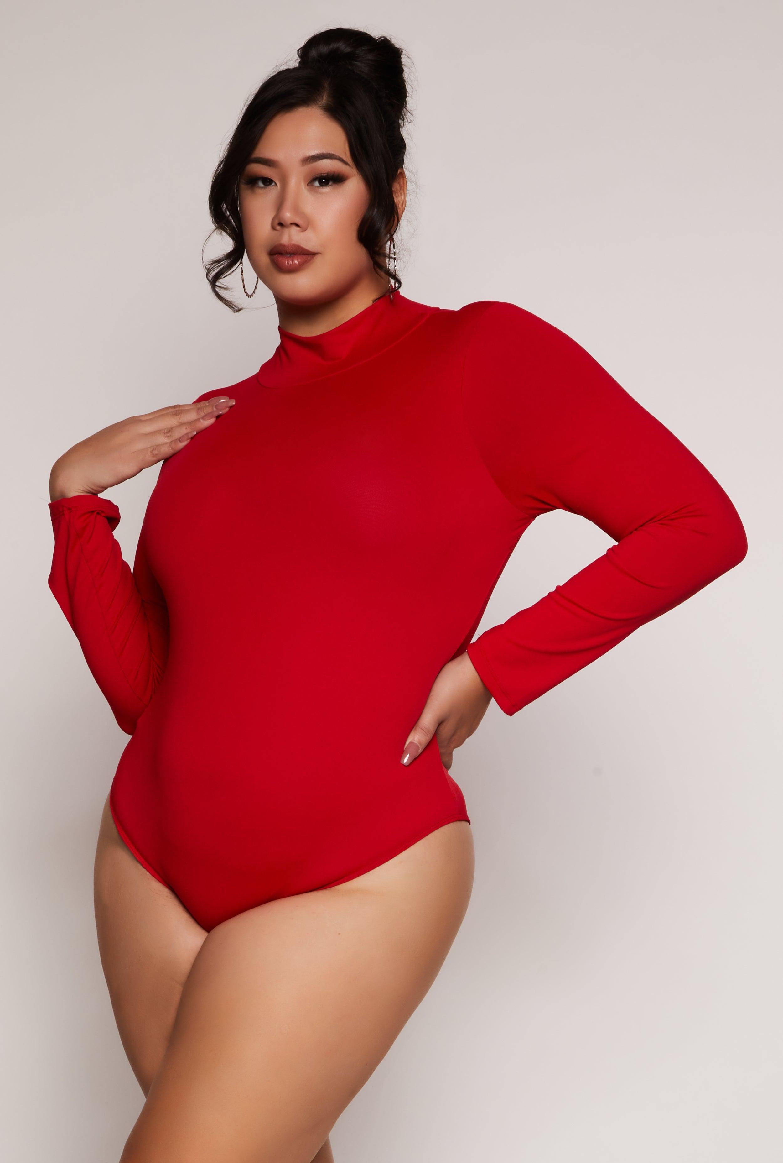 Womens Plus Size Mock Neck Long Sleeve Bodysuit Product Image