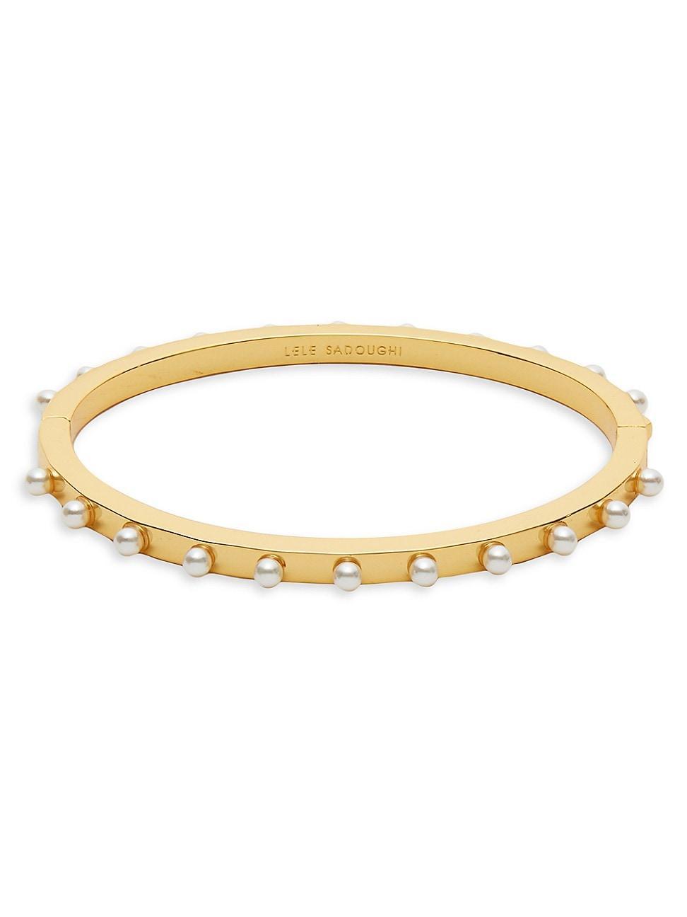 Womens 14K Gold-Plated & Faux Pearl Hinge Bangle Product Image