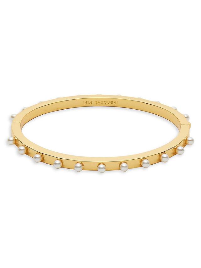 Womens 14K Gold-Plated & Faux Pearl Hinge Bangle Product Image