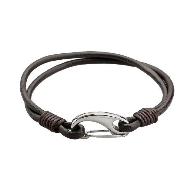 LYNX Stainless Steel & Brown Leather Bracelet - Men, Mens Product Image